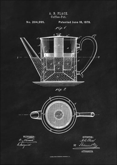 Galeria Plakatu, Plakat, Patent Kawiarka Projekt z1878, black, 40x60 cm Galeria Plakatu