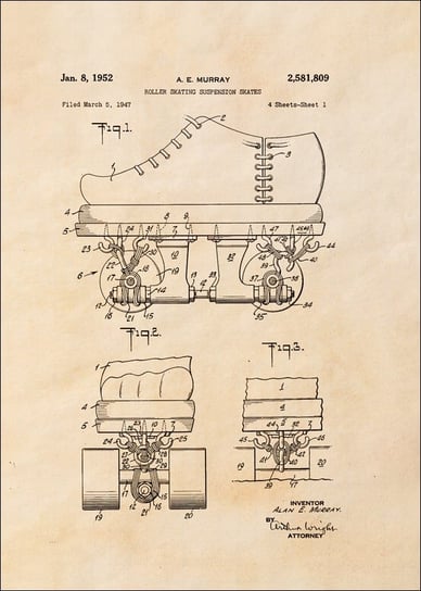 Galeria Plakatu, Plakat, Patent Łyżworolki Projekt z1952, sepia, 21x29,7 cm Galeria Plakatu