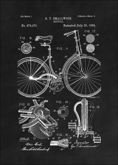 Galeria Plakatu, Plakat, Patent Mechanizm Rowerowy Projekt z 1892, black, 61x91,5 cm Galeria Plakatu