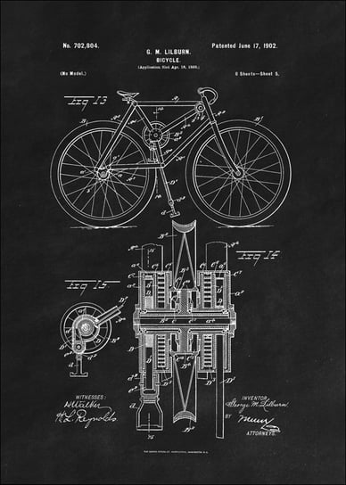 Galeria Plakatu, Plakat, Patent Mechanizm Rowerowy Projekt z 1902, black, 40x60 cm Galeria Plakatu