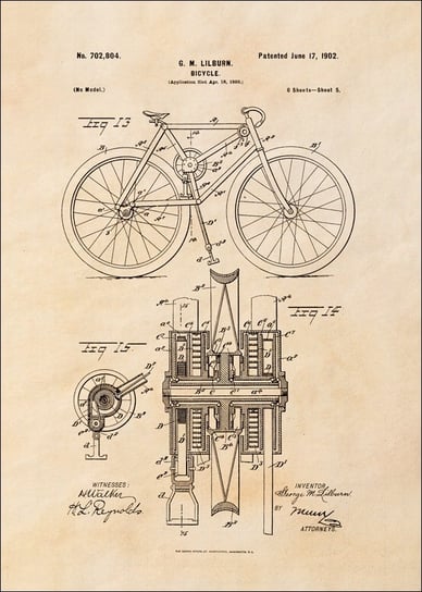 Galeria Plakatu, Plakat, Patent Mechanizm Rowerowy Projekt z 1902, sepia, 42x59,4 cm Galeria Plakatu