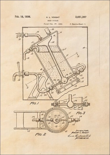 Galeria Plakatu, Plakat, Patent Ochładzacz do Piwa Projekt z 1936, sepia, 20x30 cm Galeria Plakatu