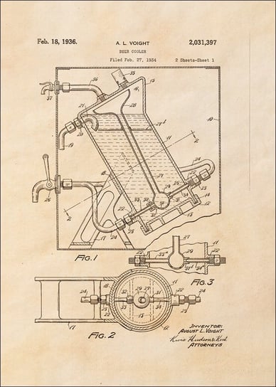 Galeria Plakatu, Plakat, Patent Ochładzacz do Piwa Projekt z 1936, sepia, 42x59,4 cm Galeria Plakatu