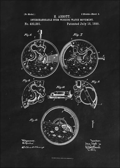 Galeria Plakatu, Plakat, Patent Zegarek Nakręcany II Projekt z 1890, black, 21x29,7 cm Galeria Plakatu