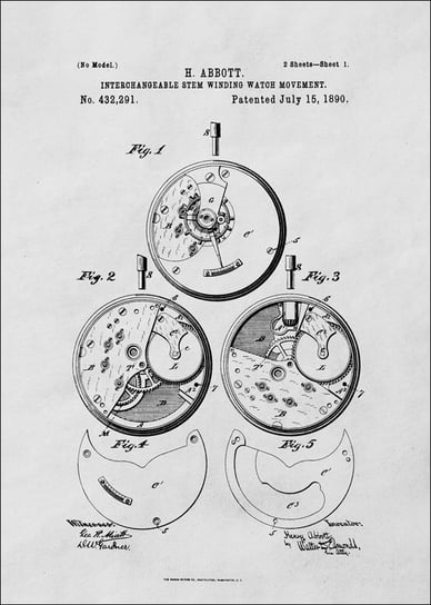 Galeria Plakatu, Plakat, Patent Zegarek Nakręcany Projekt z 1890, 59,4x84,1 cm Galeria Plakatu