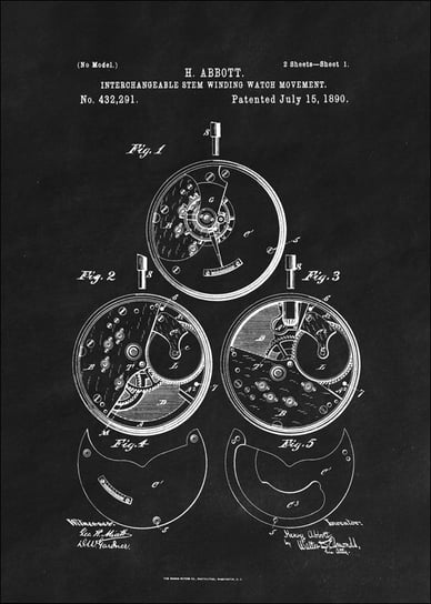 Galeria Plakatu, Plakat, Patent Zegarek Nakręcany Projekt z 1890, black, 29,7x42 cm Galeria Plakatu