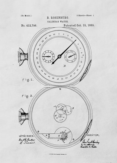 Galeria Plakatu, Plakat, Patent Zegarek z Kalendarzem Projekt z 1889, 50x70 cm Galeria Plakatu