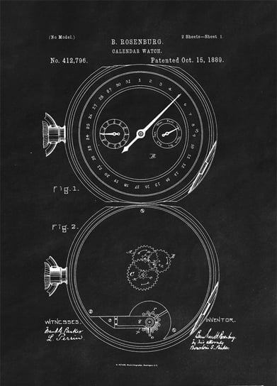 Galeria Plakatu, Plakat, Patent Zegarek z Kalendarzem Projekt z 1889, black, 20x30 cm Galeria Plakatu