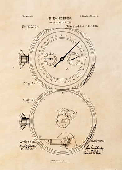 Galeria Plakatu, Plakat, Patent Zegarek z Kalendarzem Projekt z 1889, sepia, 20x30 cm Galeria Plakatu