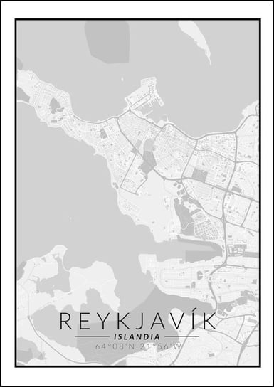 Galeria Plakatu, Plakat, Reykjavik Mapa Czarno Biała, 40x50 cm Galeria Plakatu