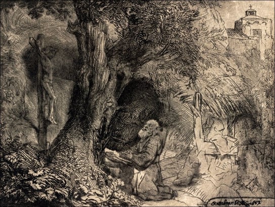 Galeria Plakatu, Plakat, Saint Francis beneath a Tree Praying,, Rembrandt, 100x70 cm Galeria Plakatu