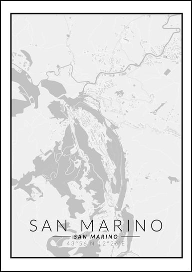 Galeria Plakatu, Plakat, San Marino Mapa Czarno Biała, 21x29,7 cm Galeria Plakatu