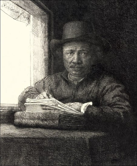 Galeria Plakatu, Plakat, Self Portrait Drawing at a Window, Rembrandt, 42x59,4 cm Galeria Plakatu