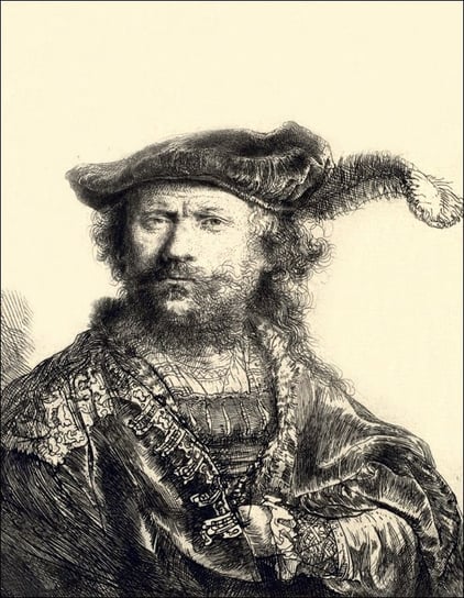 Galeria Plakatu, Plakat, Self Portrait in a Velvet Cap with Plume, Rembrandt, 29,7x42 cm Galeria Plakatu