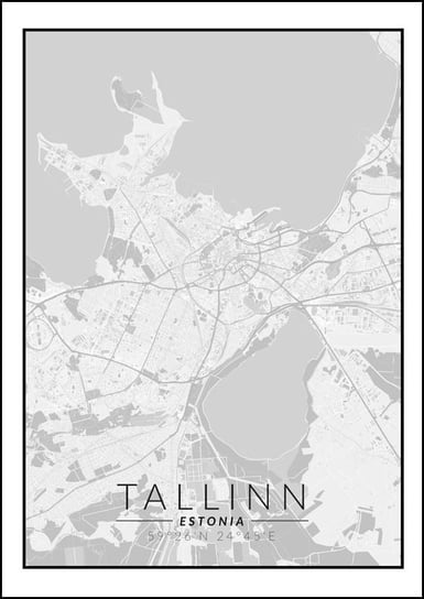 Galeria Plakatu, Plakat, Tallin Mapa Czarno Biała, 21x29,7 cm Galeria Plakatu