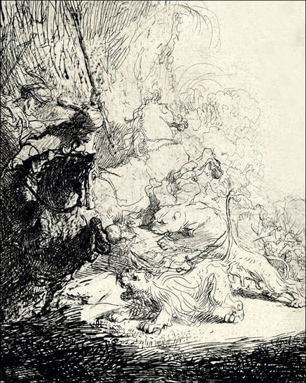 Galeria Plakatu, Plakat, The Small Lion Hunt (with Two Lions), Rembrandt, 60x80 cm Galeria Plakatu