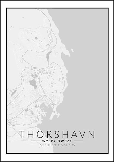 Galeria Plakatu, Plakat, Thorshavn Mapa Czarno Biała, 50x70 cm Galeria Plakatu
