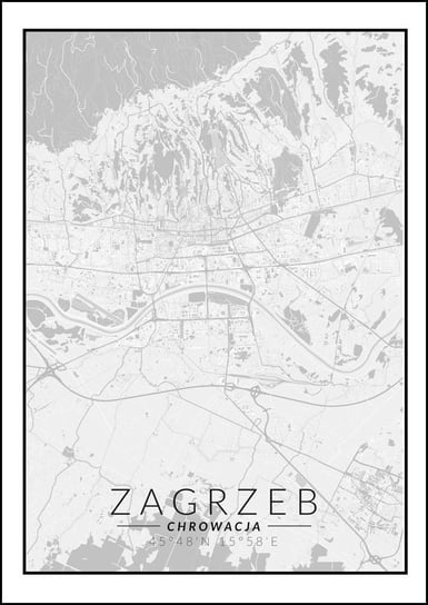 Galeria Plakatu, Plakat, Zagrzeb Mapa Czarno Biała, 61x91,5 cm Galeria Plakatu