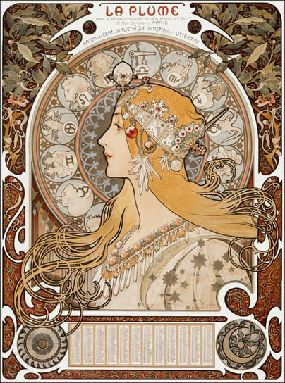 Galeria Plakatu, Plakat, Zodiaque or La Plume, Alphonse Maria Mucha, 60x80 cm Galeria Plakatu