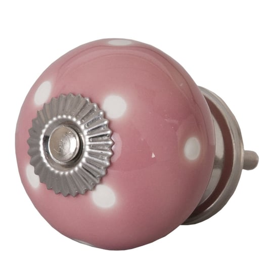 Gałka meblowa różowa ceramiczna w białe kropki Clayre & Eef