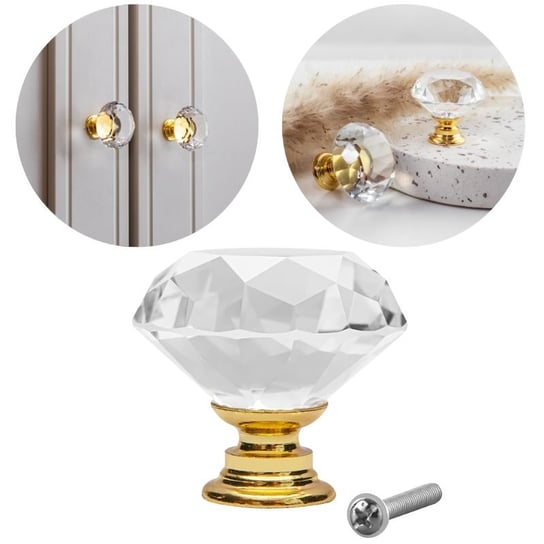 Gałka meblowa uchwyt meblowy kryształowa diamentowa glamour złota 31mm Szchara