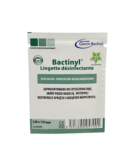 Garcin‑Bactinyl, Bactinyl, Chusteczki dezynfekujące do rąk, skóry i powierzchni, 13x17 cm, 1szt. Garcin‑Bactinyl