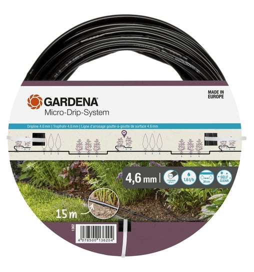 Gardena, Micro-Drip-System - naziemna linia kroplująca 4,6 mm (3/16"), 15 m, (01362-29) Gardena