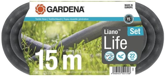 Gardena, Wąż tekstylny, Liano Life 15m - zestaw 18445-20 Gardena