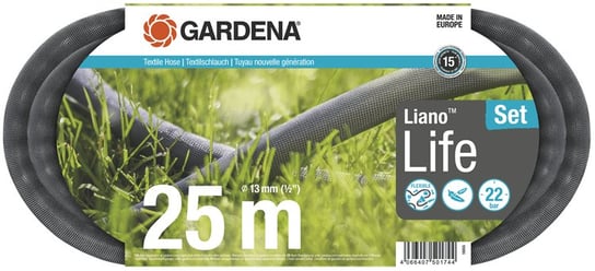 Gardena, Wąż tekstylny, Liano Life 25m - zestaw 18455-20 Gardena