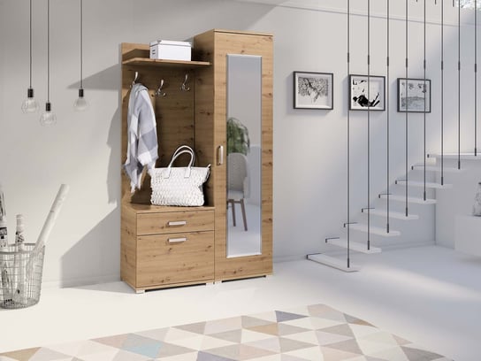Garderoba dąb artisan z lustrem szafka przedpokój wieszak VIGO Domiko Meble