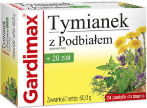 Gardimax Tymianek z Podbiałem + 20 ziół, suplement diety, 24 pastylek do ssania Tactica