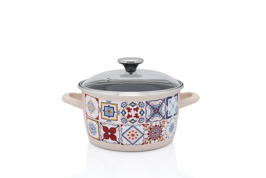 Garnek emaliowany ze szklana pokrywką, 20 cm 3.5L, kremowy, kolekcja Porto | Metalac Metalac