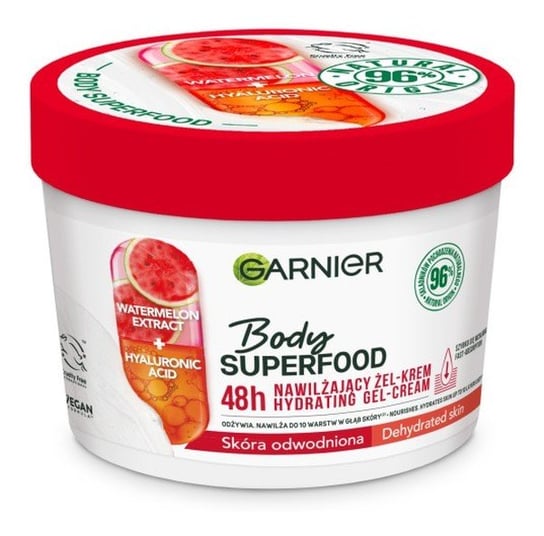 Garnier, Body SuperFood, Nawilżający Żel-krem do ciała Watermelon Extract + Hyaluronic Acid - skóra odwodniona, 380 ml Garnier