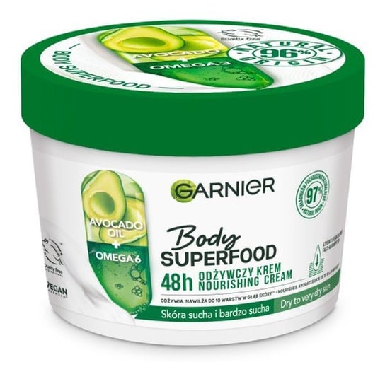 Garnier, Body SuperFood, Odżywczy Krem do ciała Avocado Oil + Omega 6- skóra sucha, 380 ml Garnier