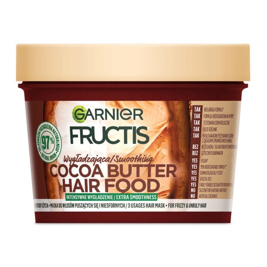 Garnier, Fructis Cocoa Butter Hair Food, Wygładzająca maska do włosów puszących się i niesfornych, 390 ml Garnier