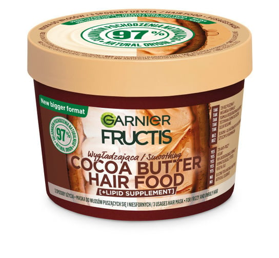 Garnier, Fructis Cocoa Butter Hair Food, Wygładzająca maska do włosów puszących się i niesfornych, 400 ml Garnier