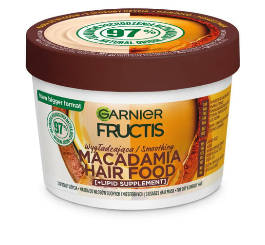 Garnier, Fructis Macadamia Hair Food, Wygładzająca maska do włosów suchych i niesfornych, 400 ml Garnier