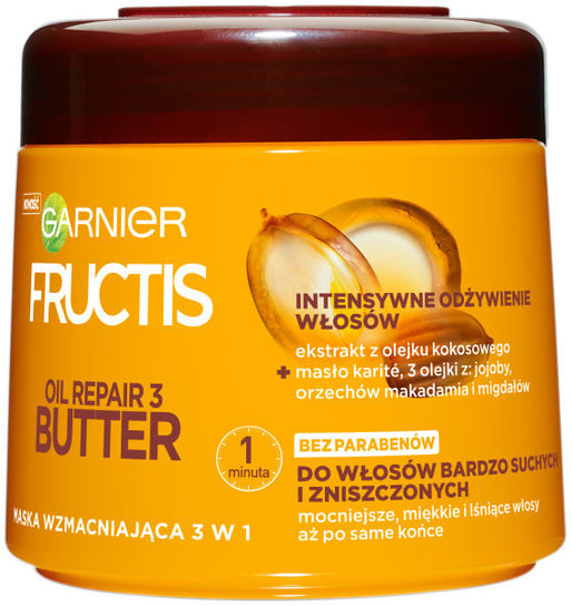 Garnier, Fructis Oil Repair 3 Butter, Maska wzmacniająca do włosów bardzo suchych i zniszczonych, 300 ml Garnier
