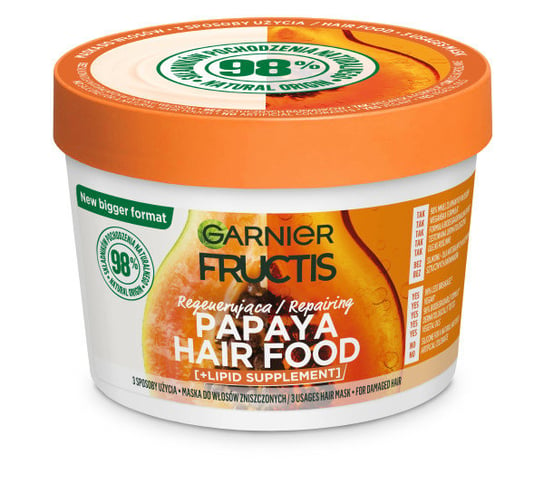 Garnier, Fructis Papaya Hair Food, Regenerująca maska do włosów zniszczonych, 400 ml Garnier