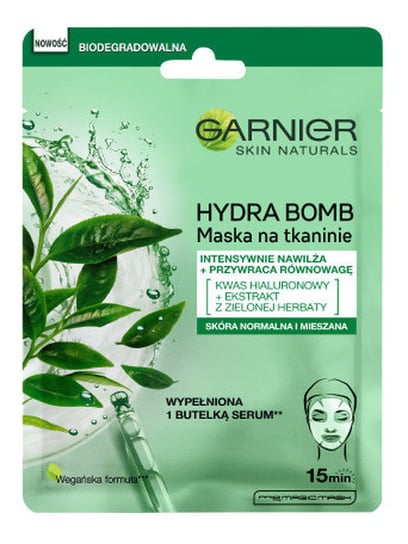 Garnier, Hydra Bomb, Przywracająca równowagę maska na tkaninie z ekstraktem z zielonej herbaty i kwasem hialuronowym, 28 g Garnier