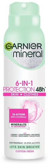 Garnier Mineral, dezodorant 6in1 Protection 48h Cotton Fresh - Skin+Clothes, 150 ml Garnier