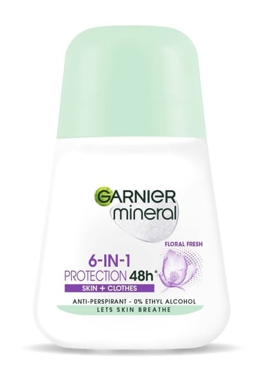 Garnier Mineral, dezodorant 6in1 Protection 48h Floral Fresh - Skin+Clothes, 50 ml Garnier