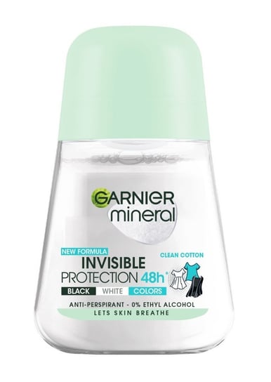 Garnier, Mineral Invisible Protection, Dezodorant roll-on 48h Clean Cotton Black White Colors, 50 ml Garnier