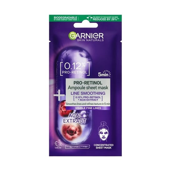 Garnier, Pro-Retinol Ampoule Sheet Mask, ampułka wygładzająca w masce na tkaninie z pro-retinolem, 19g Garnier