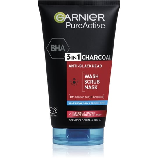 Garnier Pure Active czarna maseczka do twarzy przeciw zaskórnikom i trądzikowi z węglem aktywnym 3w1 150 ml Garnier