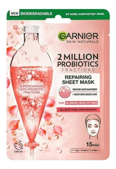 Garnier, Skin Naturals 2 Million Probiotics Fractions Repairing Sheet Mask, Maska regenerująca na tkaninie, 20x 22 g Garnier
