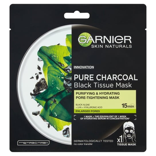 Garnier, Skin Naturals Pure Charcoal, Maska w płacie Czarna Alga, 28 g Garnier