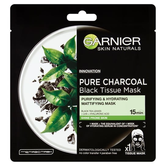Garnier, Skin Naturals Pure Charcoal, Maska w płacie Czarna Herbata, 28 g Garnier