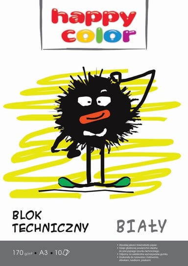 GDD, blok techniczny biały, format A3, 10 arkuszy Happy Color