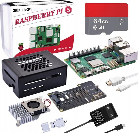 GeeekPi Raspberry Pi 5 8GB zestaw startowy z N04 M.2 NVMe SSD PCIe 64GB Raspberry Pi